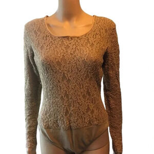 Vintage Patricia Jones Long Sleeves Lace leotard Bodysuits Size L Stretch